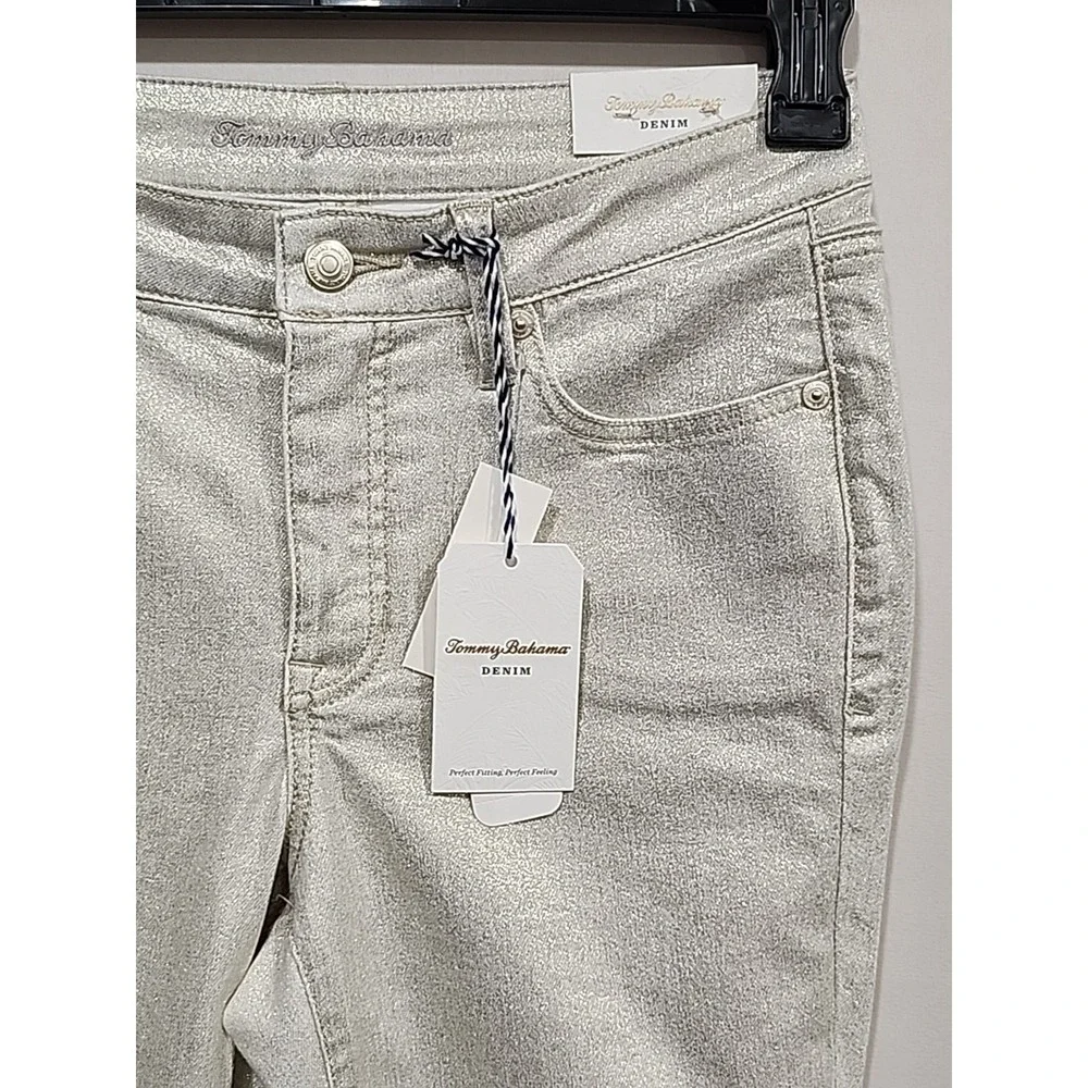 Tommy Bahama‎ Denim NWT Womens 2, Metallica Denim High Rise Ankle - Lt. Gold